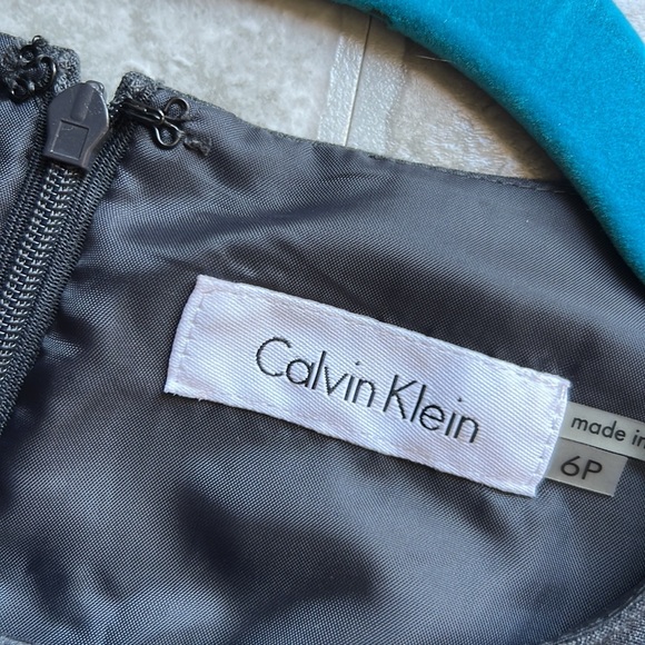 Calvin Klein Charcoal Belted Pencil Dress Size Petite 6 sleeveless back zip - Picture 9 of 13